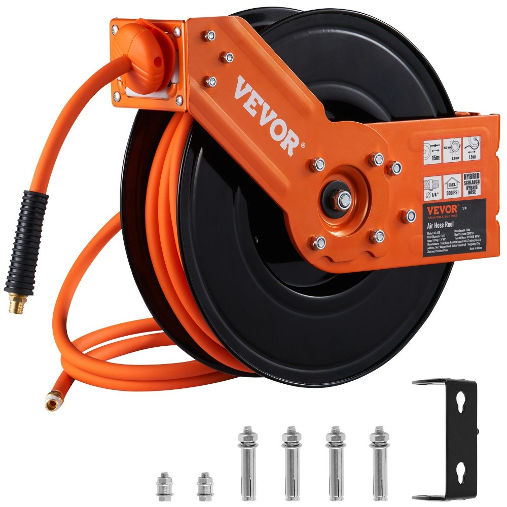 Air Compressor Air Hose 3/8 Hybrid 50Ft - Enrouleur de tuyau d'air rétractable VEVOR,