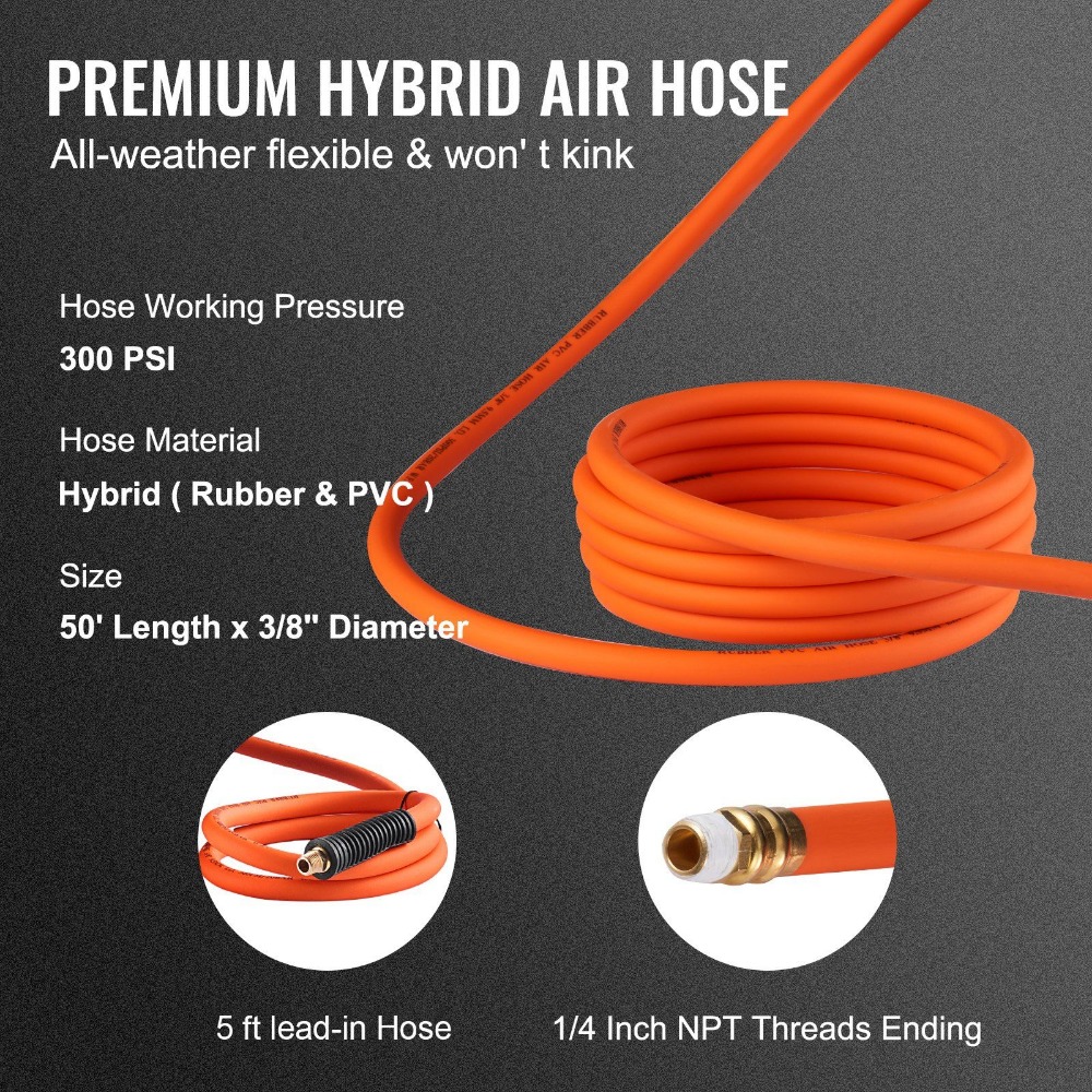 Enrouleur de tuyau d'air rétra - Air Compressor Air Hose 3/8 Hybrid 50Ft avis et prix