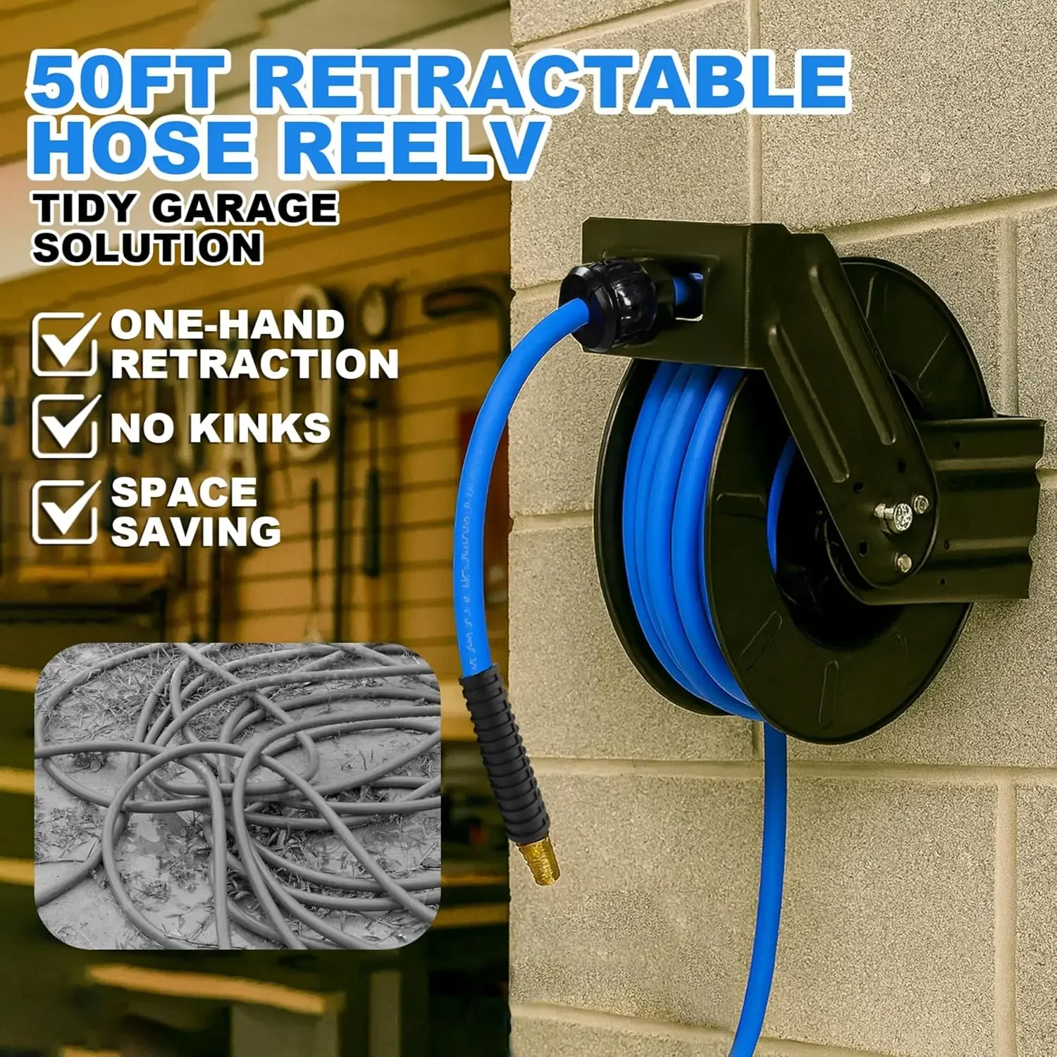 Enrouleur de tuyau d'air rétra - Air Compressor Air Hose 3/8 Hybrid 50Ft avis et prix